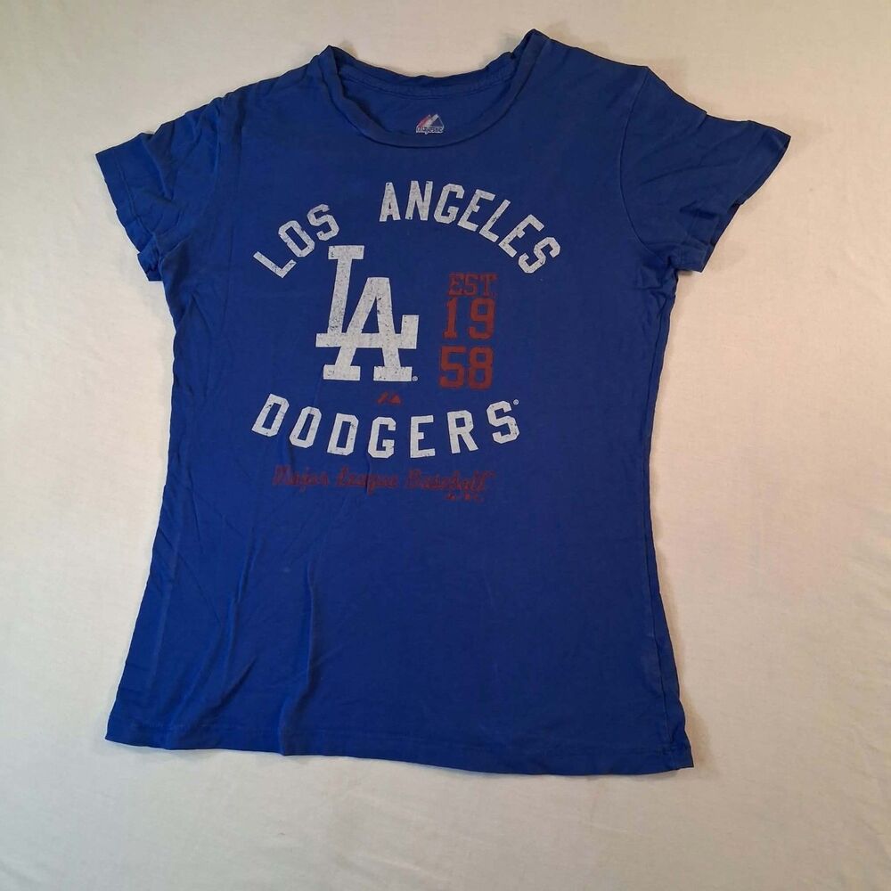 Majestic Los Angeles Dodgers Graphic T Shirt Womens Size M Medium Blue MLB